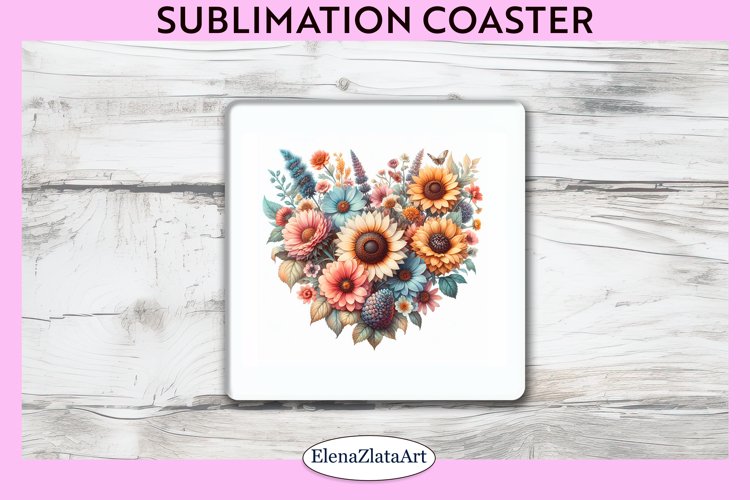 SunFlowers Square Coaster | Sublimation Coaster example image 1