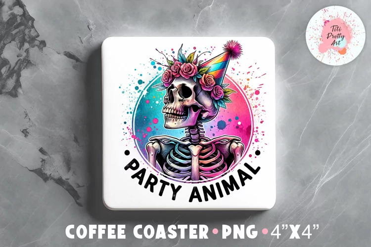 Square Coaster Party Animal Sublimation Design Png