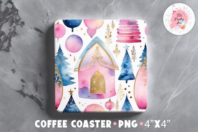 Square Coaster Pink Christmas Sublimation Design Png