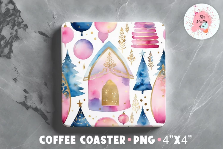 Square Coaster Pink Christmas Sublimation Design Png