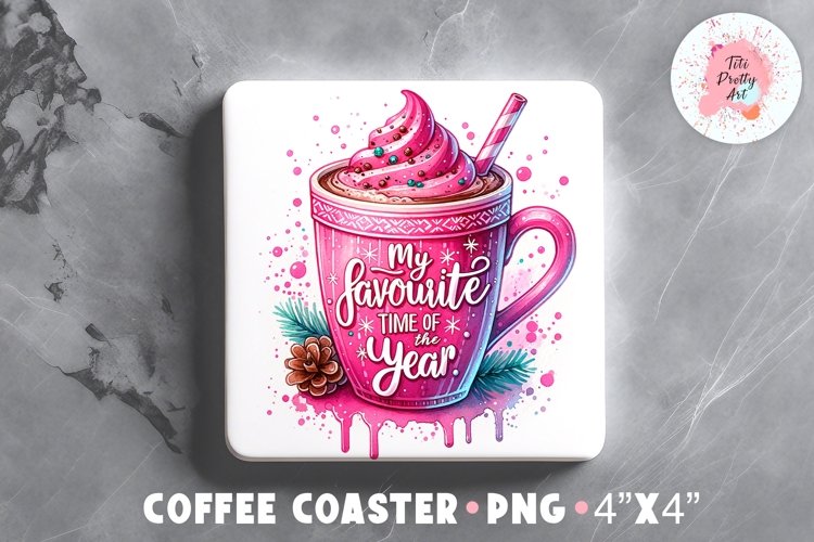 Square Coaster Pink Christmas Sublimation Design Png