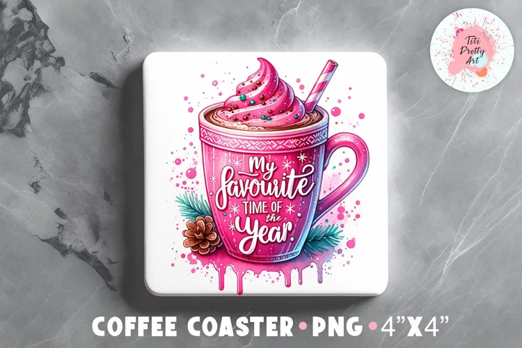 Square Coaster Pink Christmas Sublimation Design Png