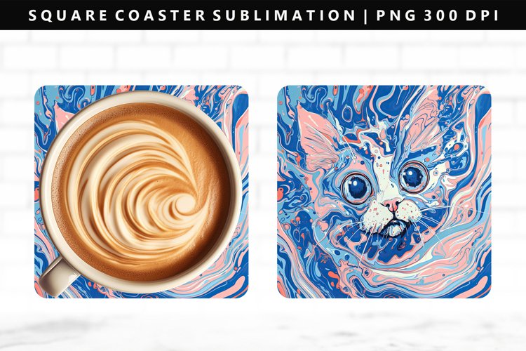 Colored Cats Square Coaster Design | Square Coaster PNG