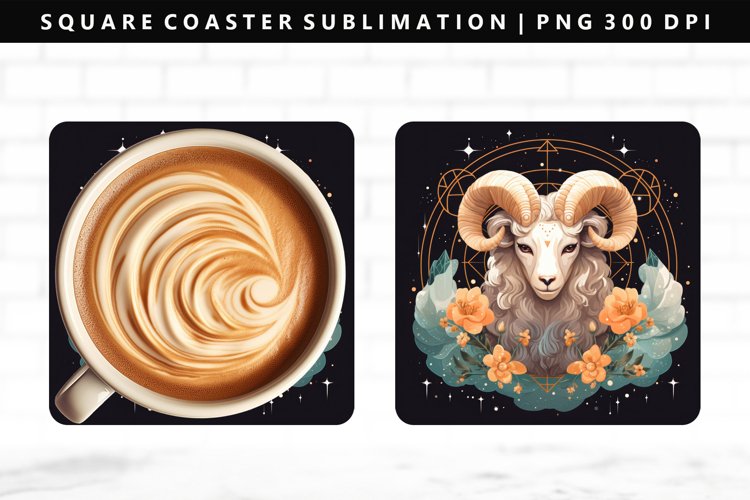 Aries Square Coaster Design | Square Coaster PNG