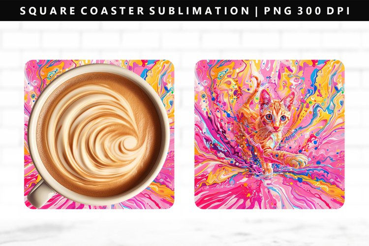 Colored Cats Square Coaster Design | Square Coaster PNG