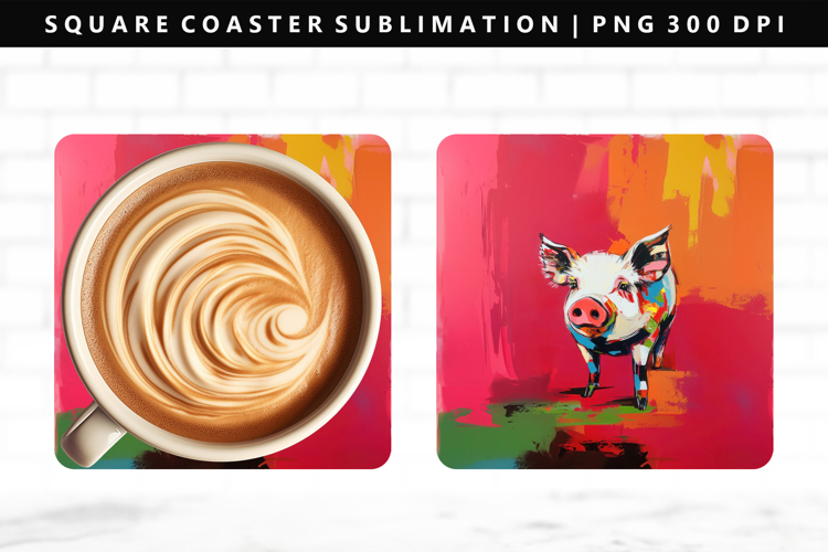 Pig Square Coaster Design | Square Coaster PNG