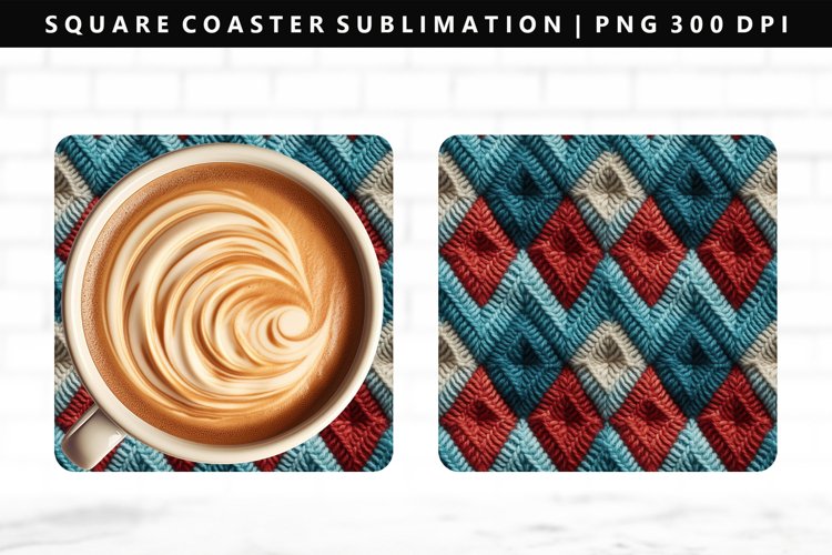 Knitted Square Coaster Design | Square Coaster PNG example image 1