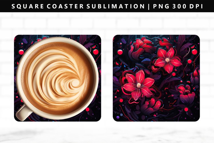 Flower Square Coaster Design | Square Coaster PNG example image 1