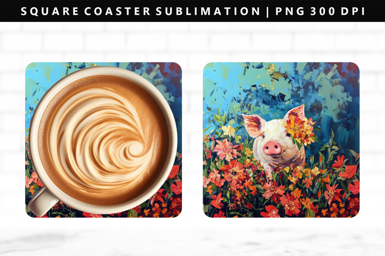 Pig Square Coaster Design | Square Coaster PNG