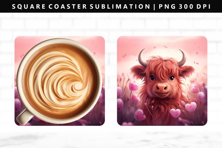 Highland Cow Square Coaster Design | Square Coaster PNG