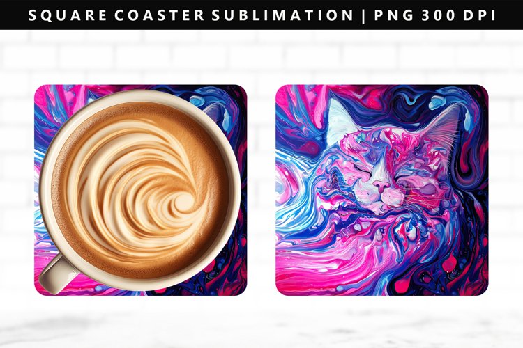 Colored Cats Square Coaster Design | Square Coaster PNG