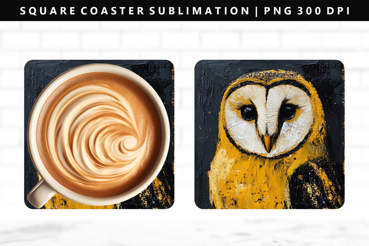 Owl Square Coaster Design | Square Coaster PNG