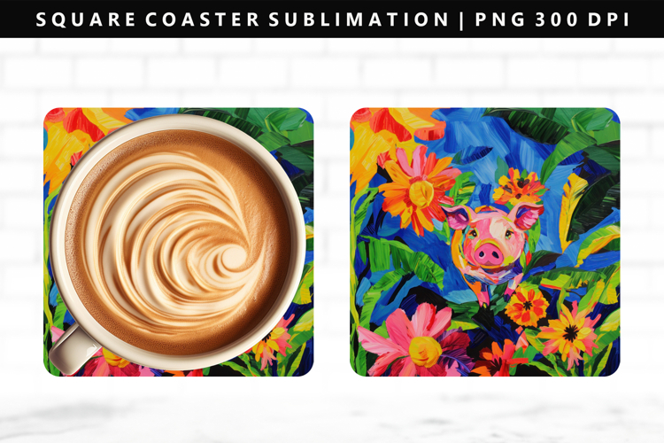 Pig Square Coaster Design | Square Coaster PNG