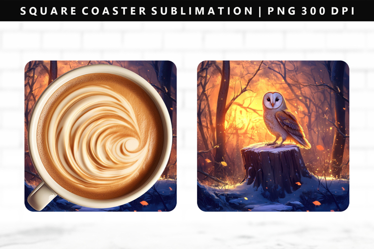Owl Square Coaster Design | Square Coaster PNG