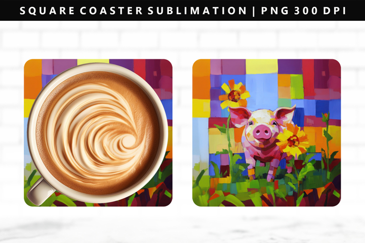 Pig Square Coaster Design | Square Coaster PNG