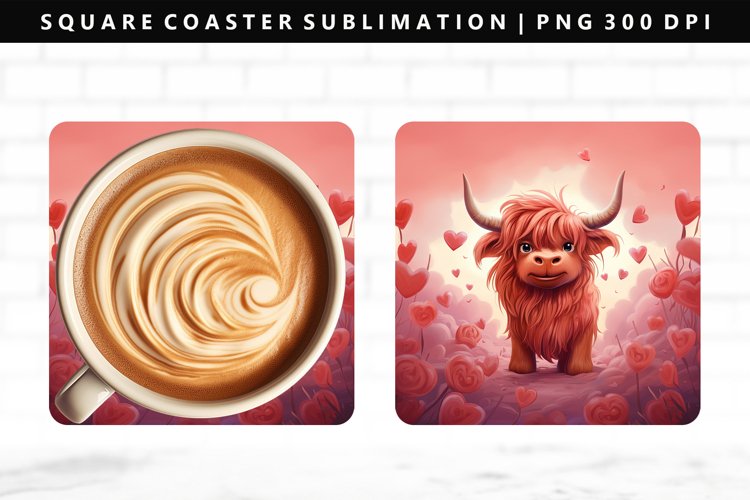 Highland Cow Square Coaster Design | Square Coaster PNG