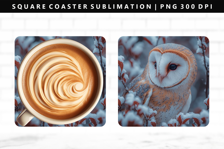 Owl Square Coaster Design | Square Coaster PNG