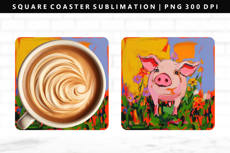 Pig Square Coaster Design | Square Coaster PNG