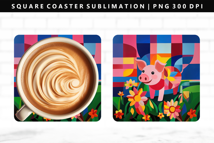Pig Square Coaster Design | Square Coaster PNG