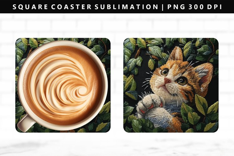 Funny Cat Square Coaster Design | Square Coaster PNG
