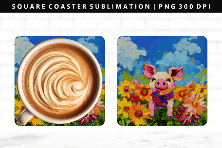 Pig Square Coaster Design | Square Coaster PNG