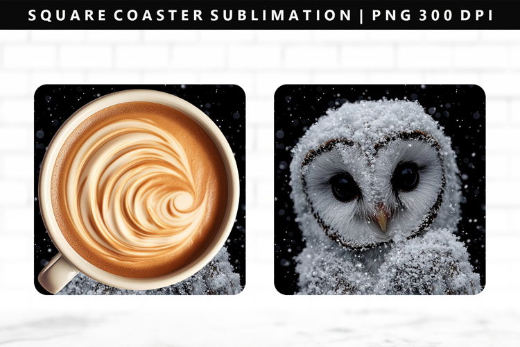 Owl Square Coaster Design | Square Coaster PNG