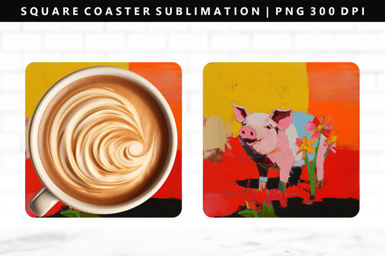 Pig Square Coaster Design | Square Coaster PNG