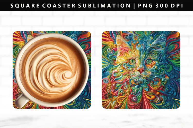 Colored Cats Square Coaster Design | Square Coaster PNG