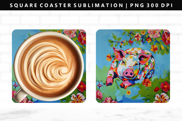 Pig Square Coaster Design | Square Coaster PNG