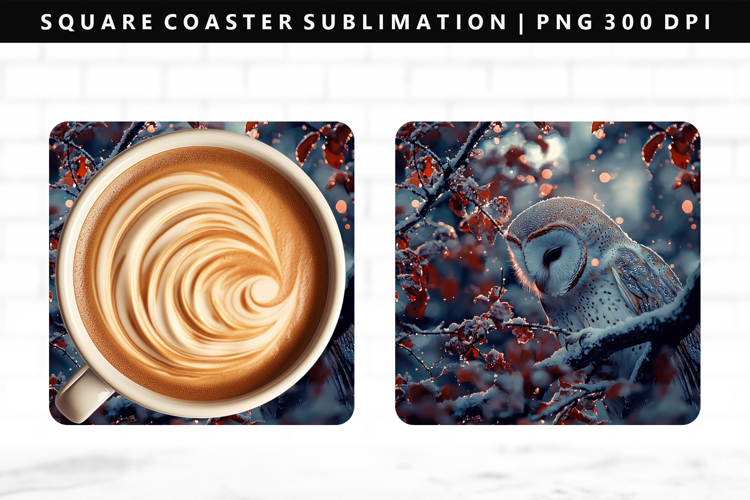 Owl Square Coaster Design | Square Coaster PNG