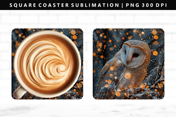 Owl Square Coaster Design | Square Coaster PNG