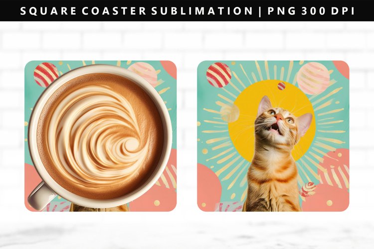 Funny Cat Square Coaster Design | Square Coaster PNG