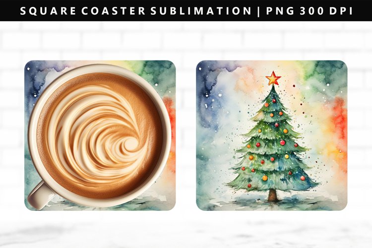 Watercolor Square Coaster Design | Square Coaster PNG