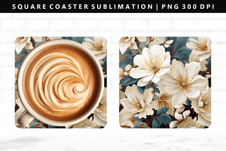 Flower Square Coaster Design | Square Coaster PNG example image 1