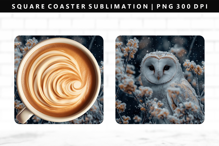 Owl Square Coaster Design | Square Coaster PNG