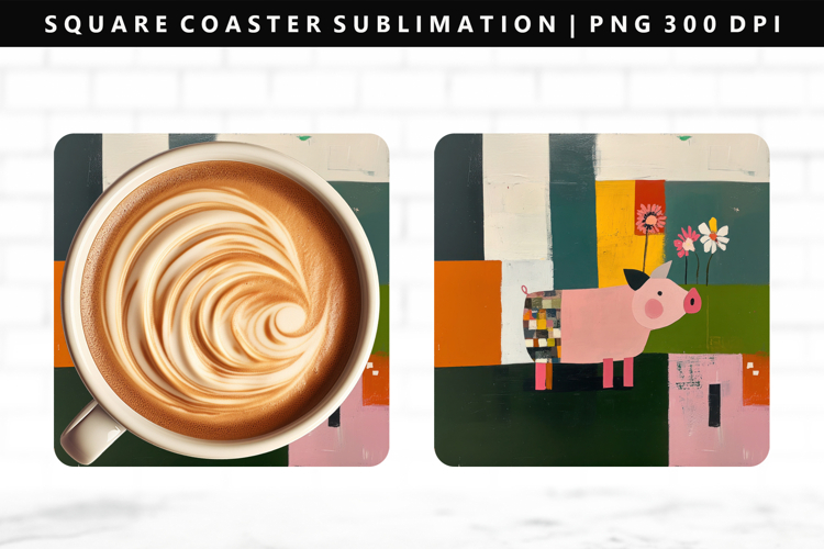 Pig Square Coaster Design | Square Coaster PNG