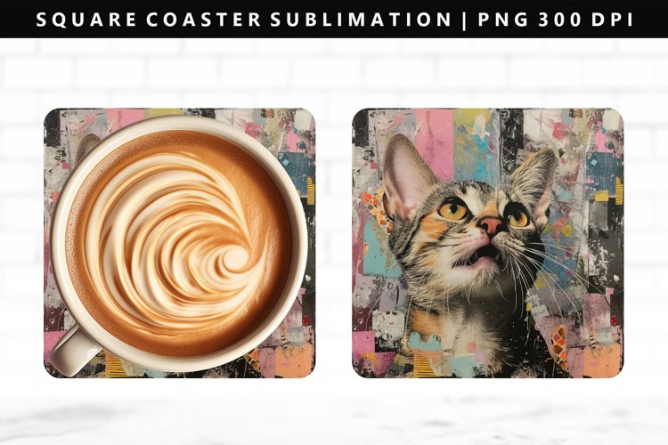 Funny Cat Square Coaster Design | Square Coaster PNG