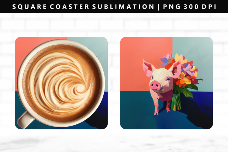 Pig Square Coaster Design | Square Coaster PNG