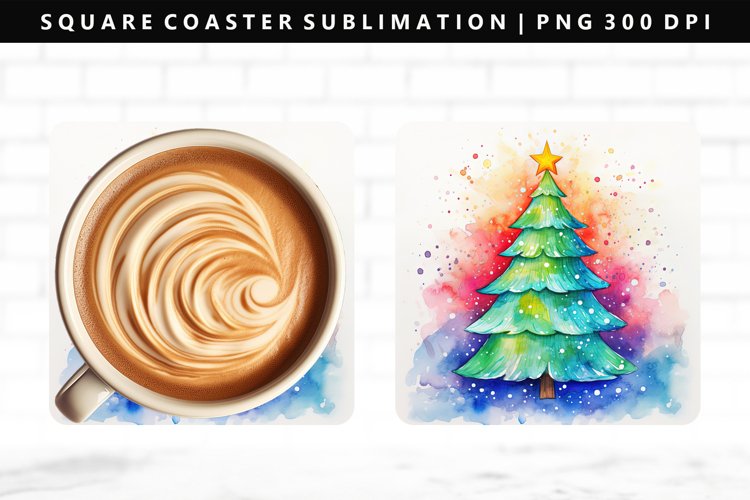 Watercolor Square Coaster Design | Square Coaster PNG
