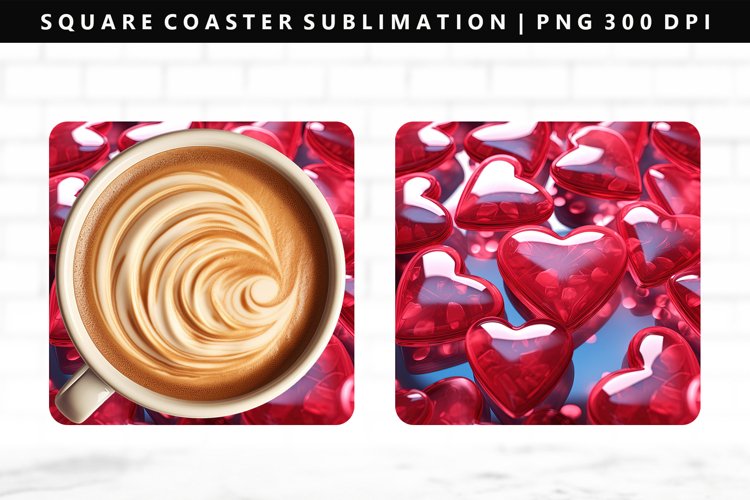 Puff Heart Square Coaster Design | Square Coaster PNG example image 1