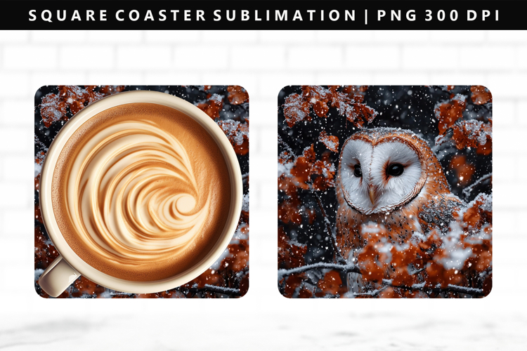 Owl Square Coaster Design | Square Coaster PNG