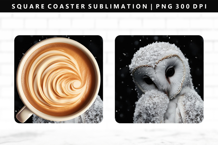Owl Square Coaster Design | Square Coaster PNG