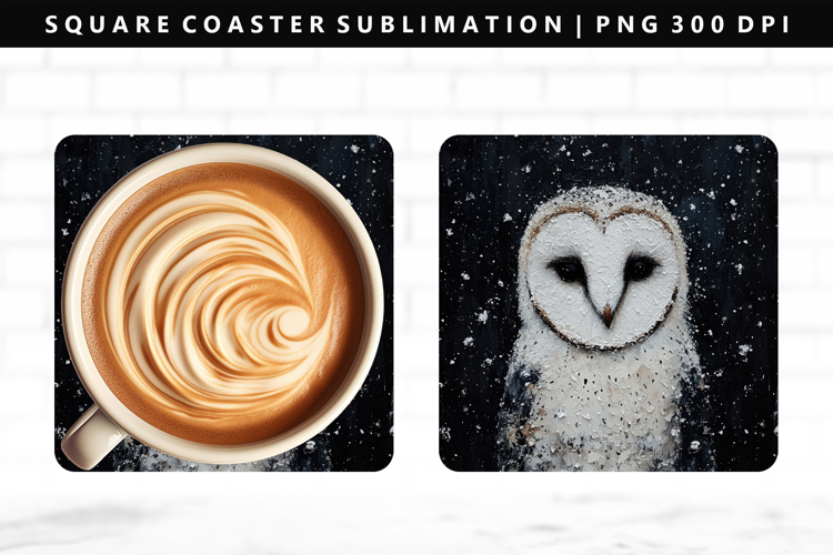 Owl Square Coaster Design | Square Coaster PNG