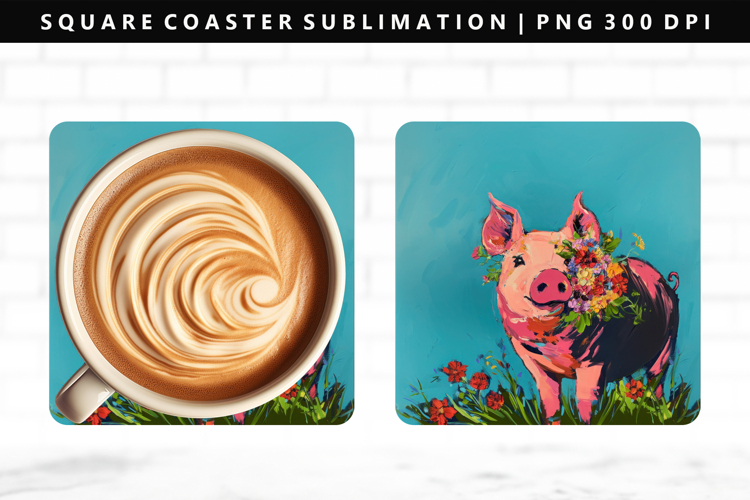 Pig Square Coaster Design | Square Coaster PNG