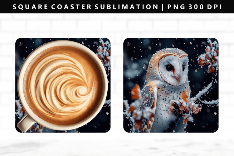 Owl Square Coaster Design | Square Coaster PNG