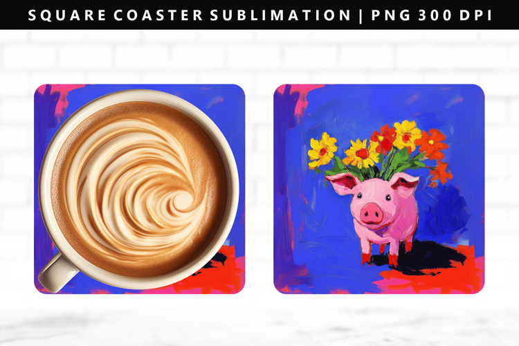 Pig Square Coaster Design | Square Coaster PNG