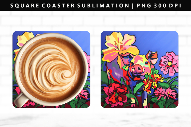 Pig Square Coaster Design | Square Coaster PNG