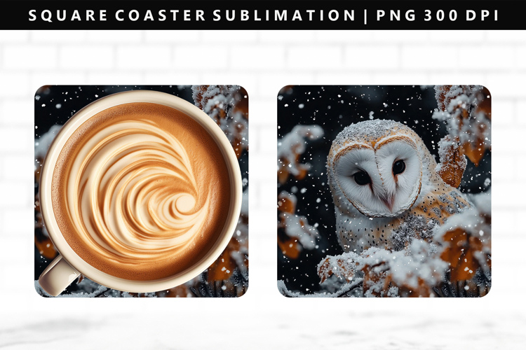 Owl Square Coaster Design | Square Coaster PNG