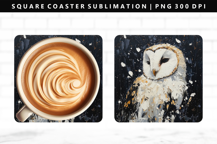 Owl Square Coaster Design | Square Coaster PNG