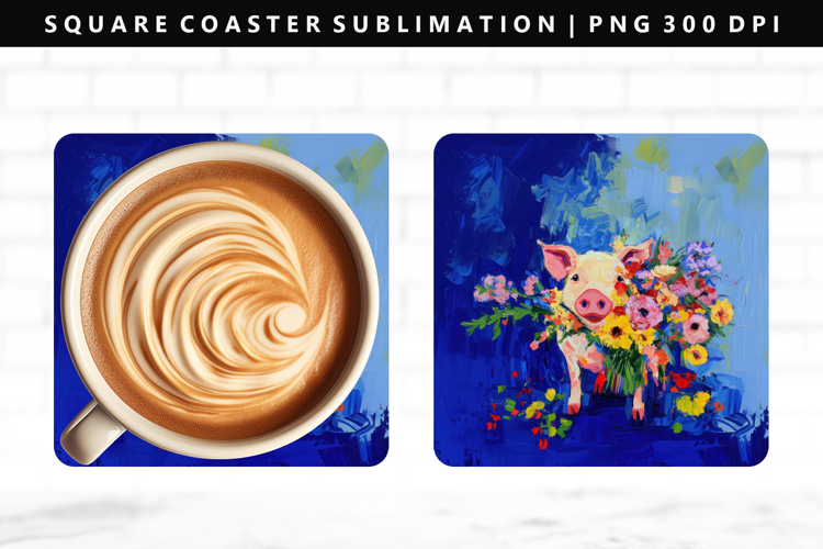 Pig Square Coaster Design | Square Coaster PNG